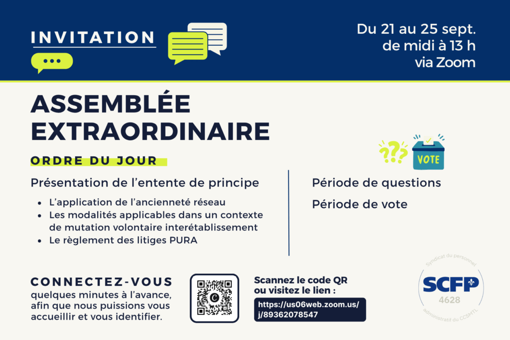 Assemblée générale extraordinaire du 21 au 25 septembre 2026, de 12 h à 13 h, sur Zoom